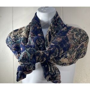 Abstract Print Lightweight Sheer Scarf Blue Tan Pink Green Women's‎ Accessory